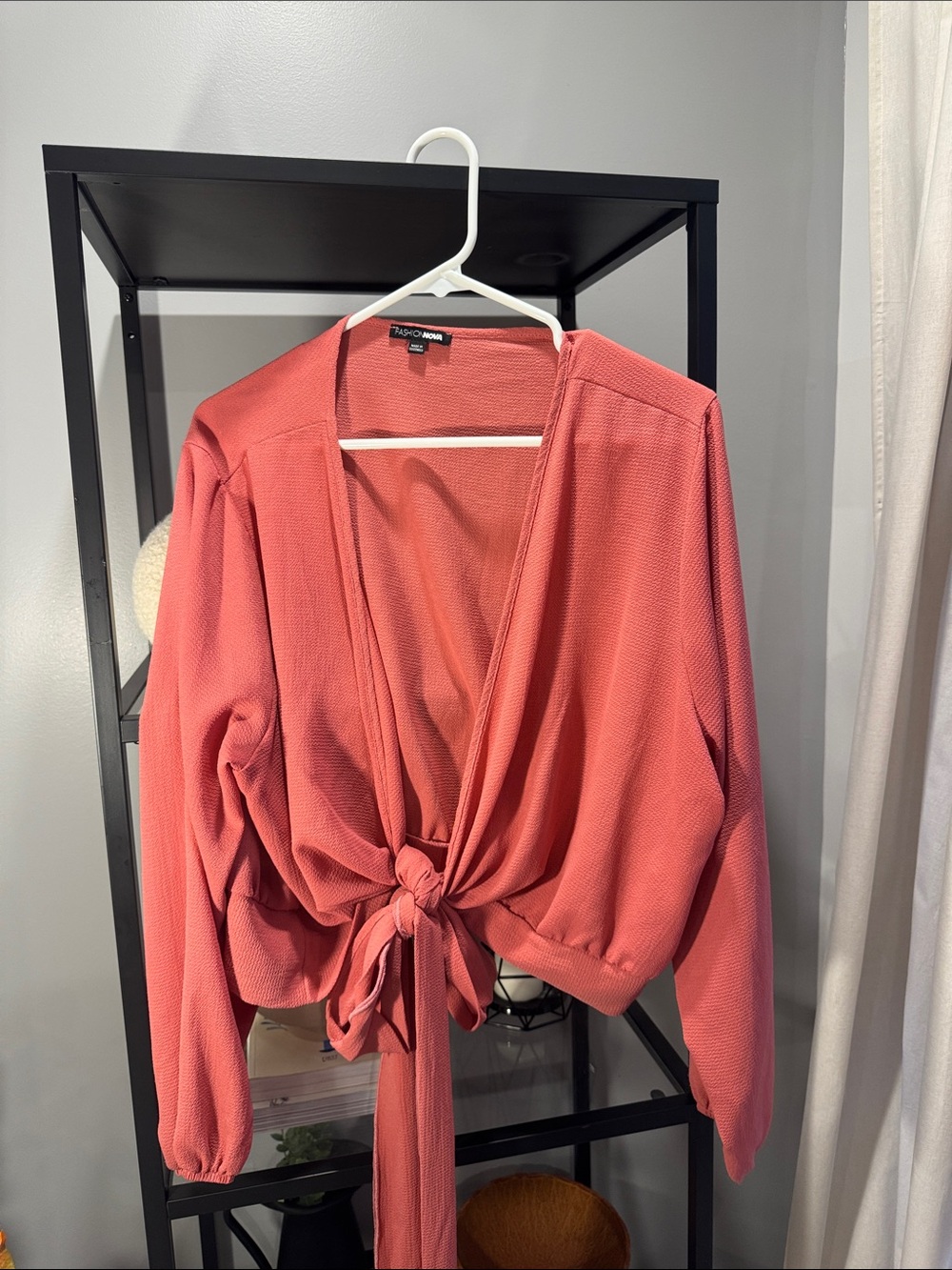506. Women Coral Tie-Front Blouse with Deep V